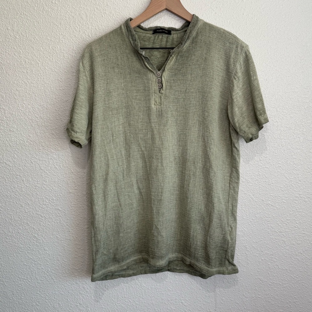 Made in‎ Italy Womens XL Green Ombre Linen Cotton Textured Blouse Coastal Boho